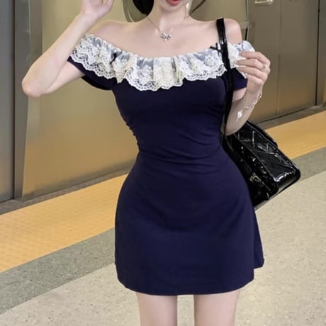 レース×リボンノースリワンピ