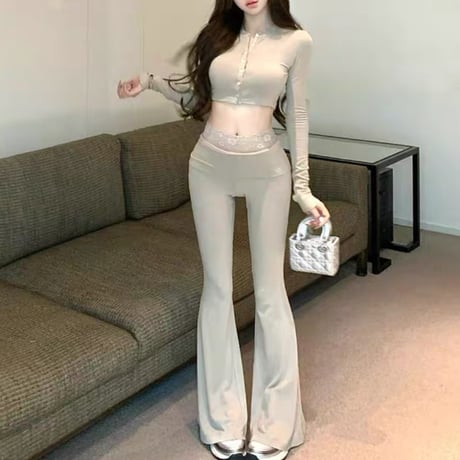 レース付きパンツセットアップ 3色