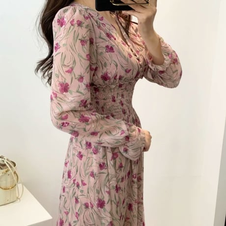 ヴァニラ様ご着用*.flower print chiffon onepiece