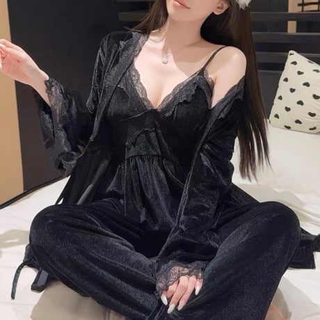 Velour Lace Pajama Set 3色