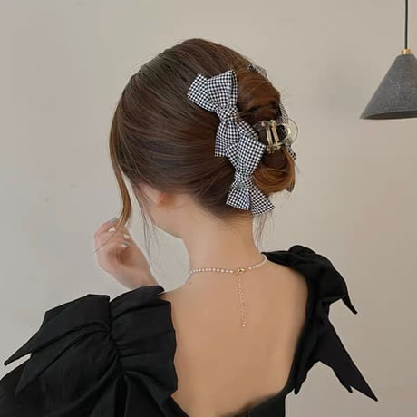 ギンガムチェックリボン ヘアクリップ