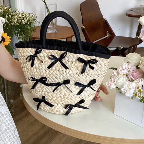 ribbon straw bag 3色
