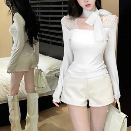 Sheer Ribbon Tie Blouse 4色