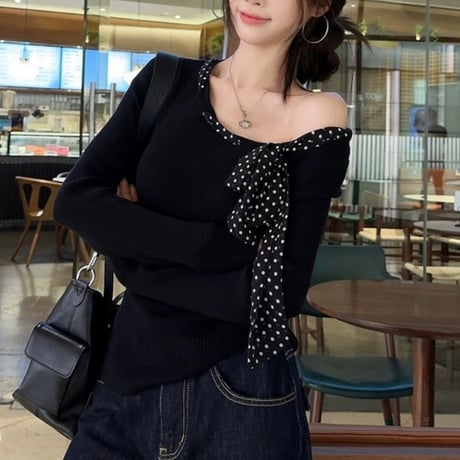 ドット×リボン black トップス