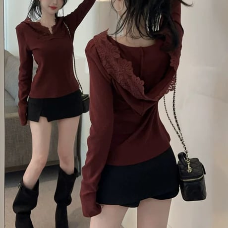 lace フーディートップス 2色