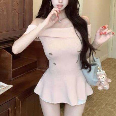 Off shoulder button tops 3色