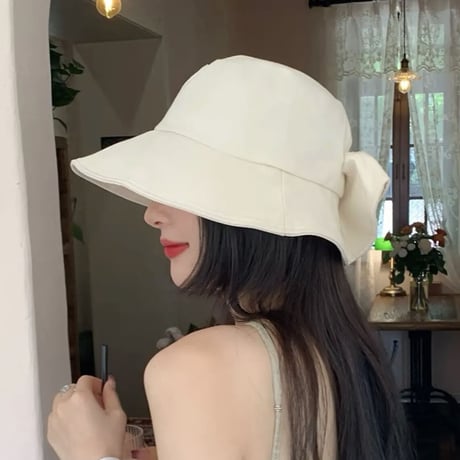ribbon simple hat 2色
