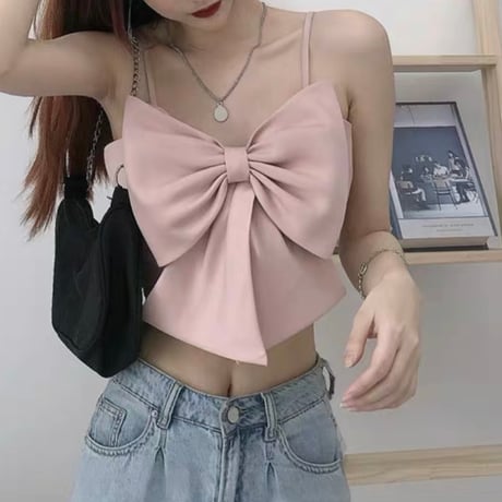 front ribbon mini camisole 3色