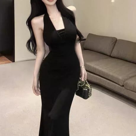Back Jewel Halter Dress 3色