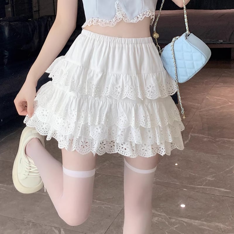 épine é lace cotton panier フリルスカート ホワイト épine é lace cotton panier フリルスカート ホワイト - メルカリ