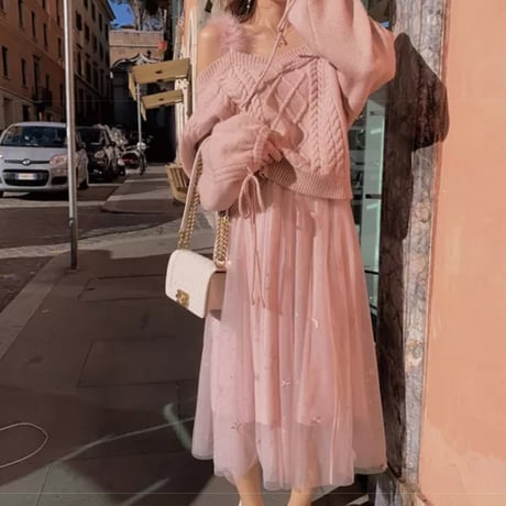 girly fur over knit 2色