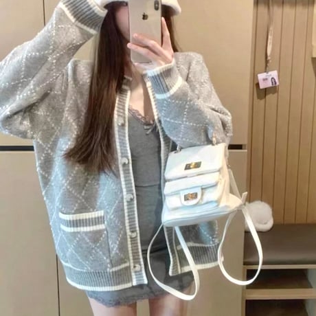 Pearl Argyle Knit Cardigan