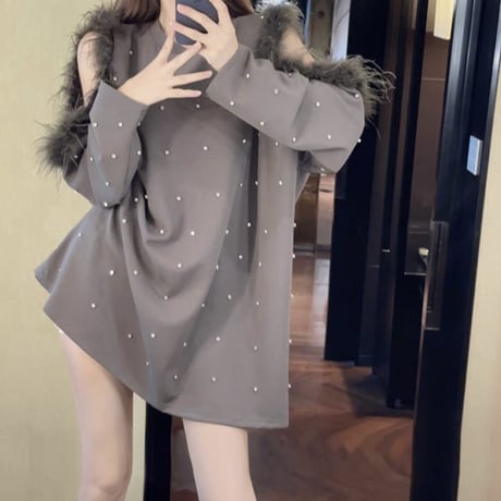 kira kira feather fur トップス 3色