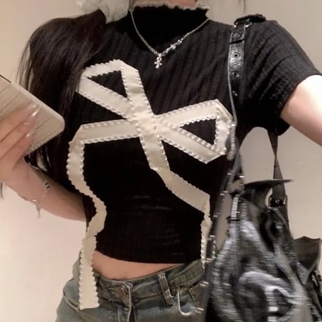 リボンデザイン半袖トップス