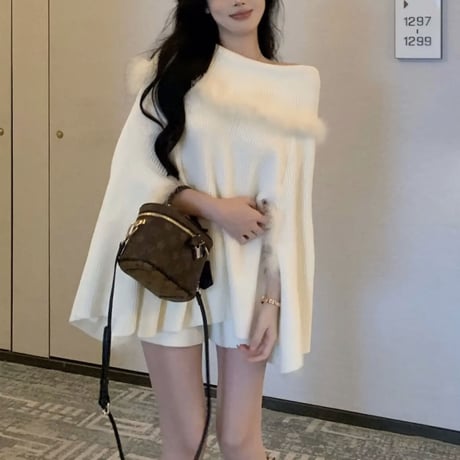ファーオフショルポンチョ 2色
