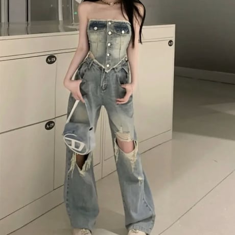 デニムダメージデザインセットアップ