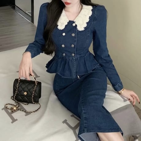 Girlie denim peplum setup