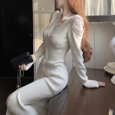 shoulder lace long op 3色