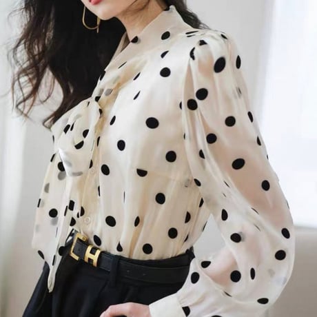 Polka Dot Ribbon Blouse