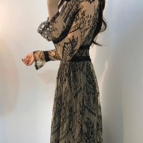 mao様ご着用*.シックレースロングワンピ