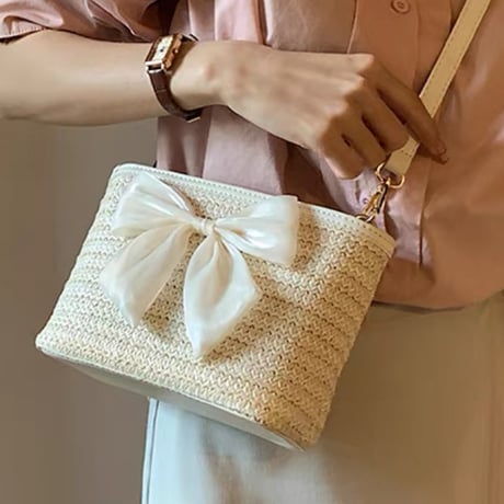 リボン付きstraw bag 2色