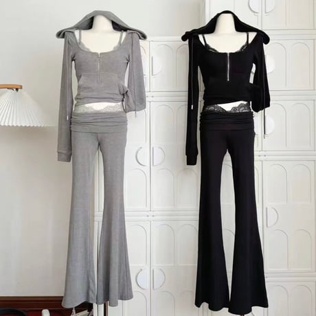 Lace Zip Hoodie Lounge Set 2色
