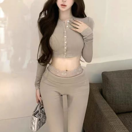 レース付きパンツセットアップ 3色