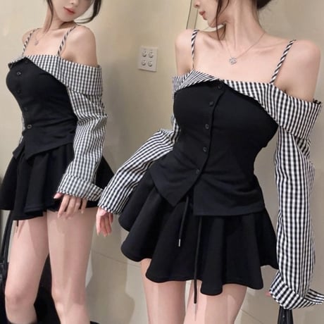 Off-Shoulder Check Top
