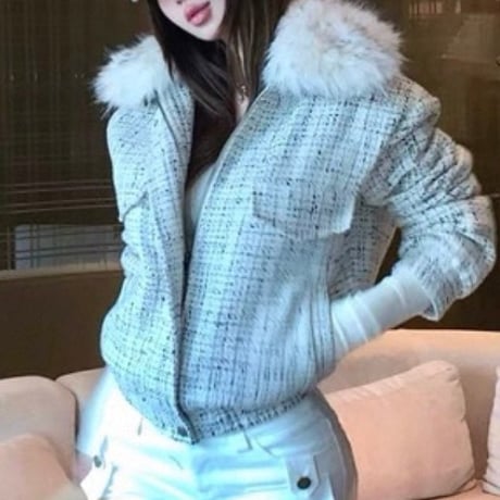 Tweed Fur Collar Short Jacket