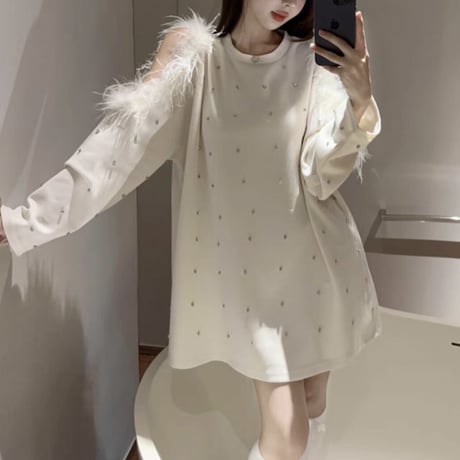 kira kira feather fur トップス 3色