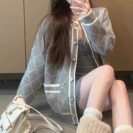Pearl Argyle Knit Cardigan
