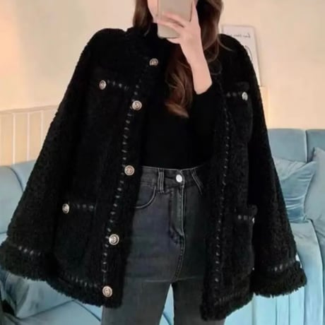 black ステッチボアコート