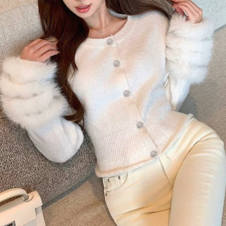 misuzu様ご着用♡パールボタン 袖fur トップス 2色