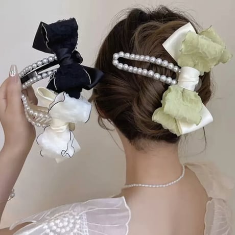 リボンパール ヘアクリップ3色
