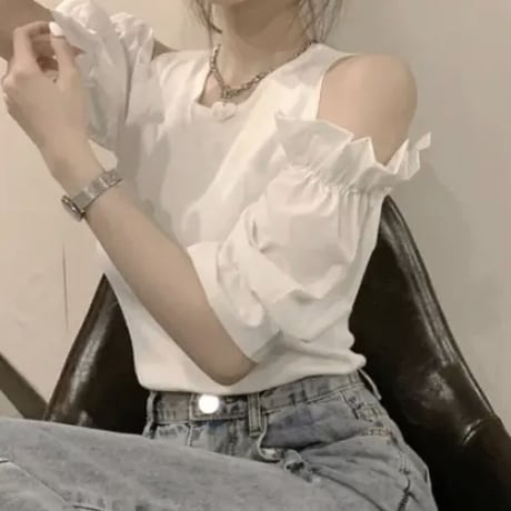 arm frill ドッキングニット トップス 3色