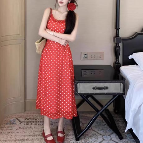 Dot long camisole dress 2色