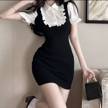 monotone girly 半袖ワンピ