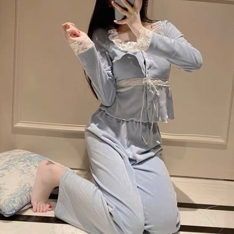 Lace Ribbon Roomwear Set 2色
