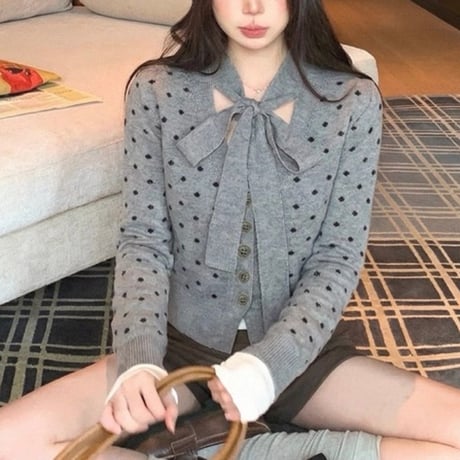 Dot Ribbon Knit Cardigan