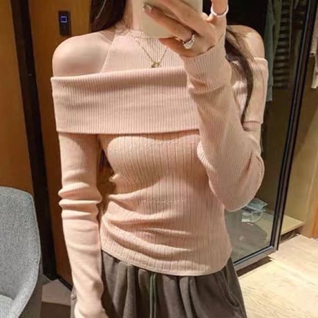 Soft Rib Off Shoulder Knit Top 3色