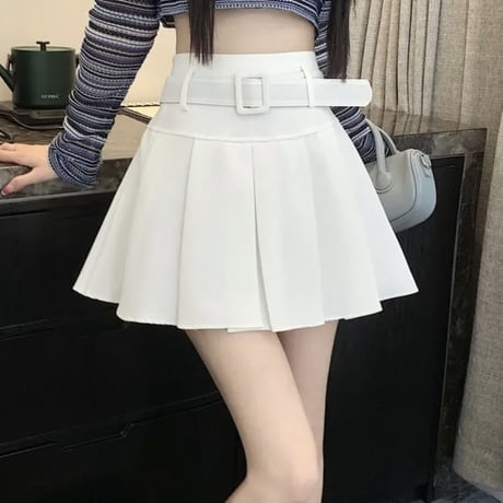 ベルト付きプリーツスカート3色