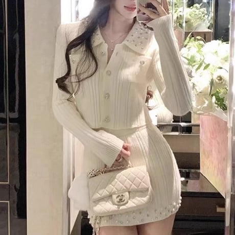 Pearl Collar Knit Set up