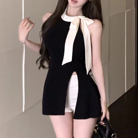 ribbon slit tops 2色