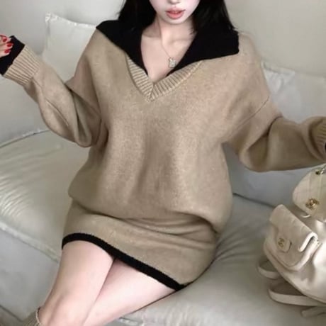 Layered Collar Knit Mini Set Up 3色