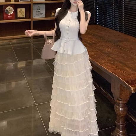 Elegant Pleated Peplum Set Up 2色
