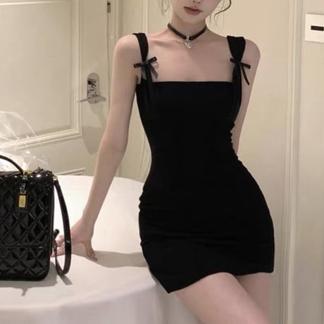 Shoulder Ribbon Mini Dress 2色