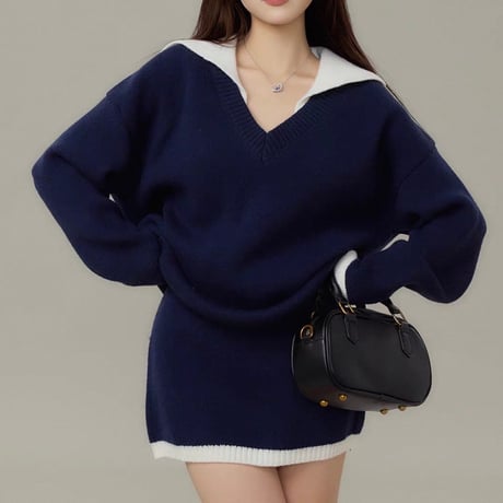 Layered Collar Knit Mini Set Up 3色