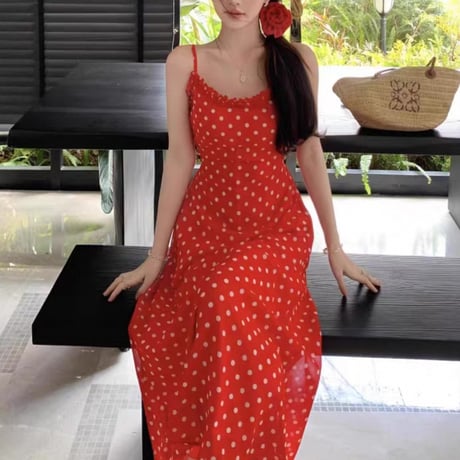 Dot long camisole dress 2色