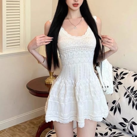 Scallop Lace Knit Onepiece 2色