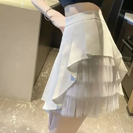 プリーツ×シフォンドッキングスカート2色
